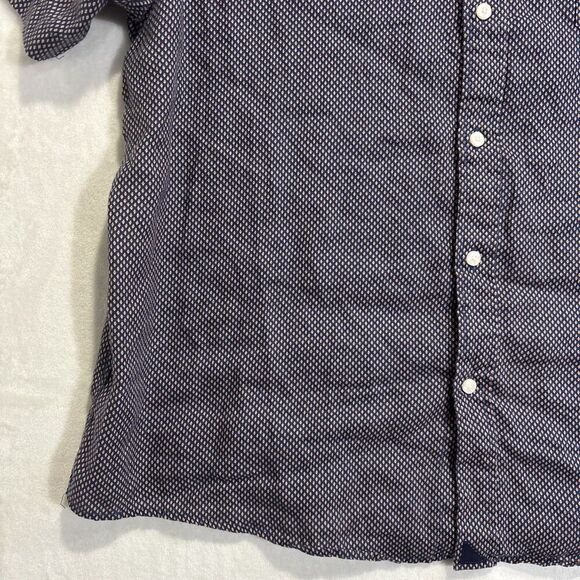 Untuckit Cadalso Button Up Short Sleeve Shirt 100% Linen Geometric Navy Size XL - Picture 10 of 16
